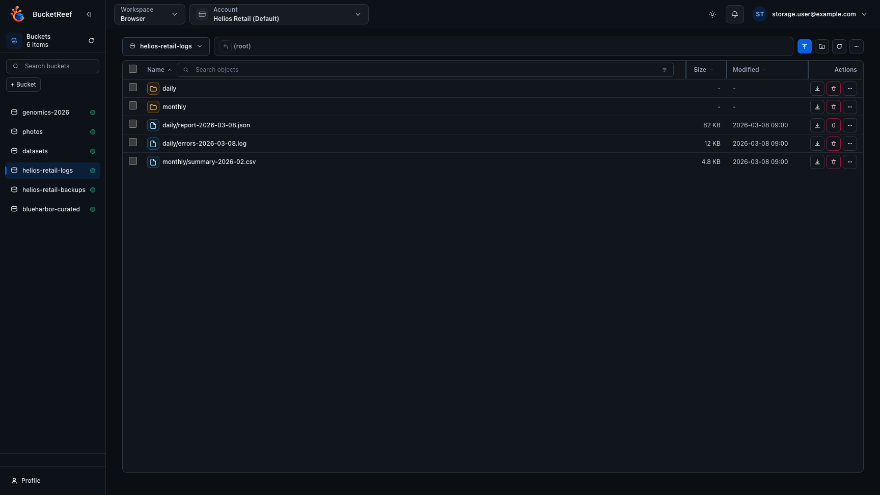 Browser workspace with operations and search controls
