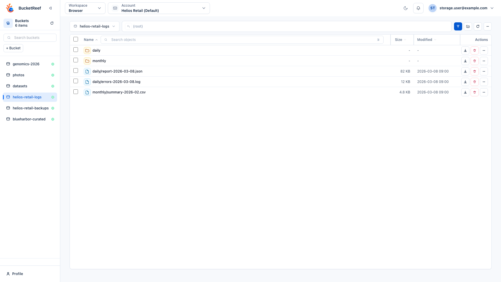Browser workspace with operations and search controls